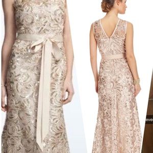 Betsy Adam’s rosette gold evening gown